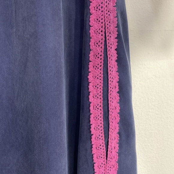 Line + Dot Embroidered Midi Dress Puffed Sleeves Small Blue - Picture 7 of 12